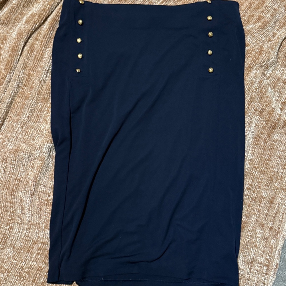 Ralph Lauren Navy Pencil Skirt with Gold Buttons